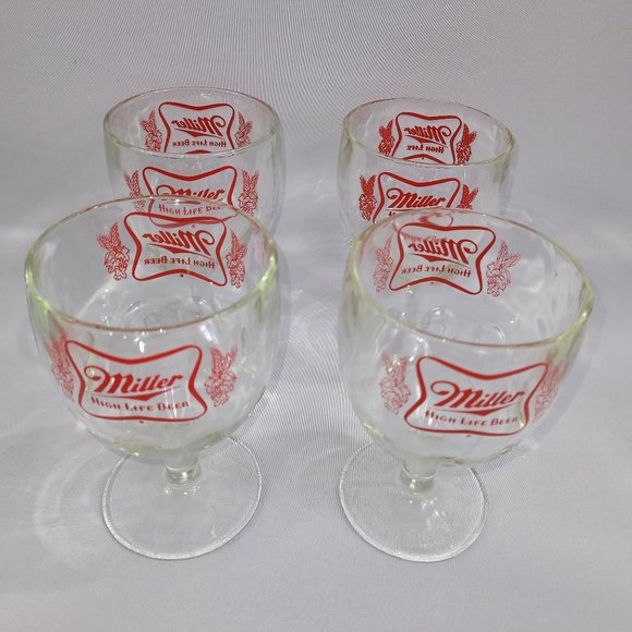 Miller High Life Vintage Beer Goblet Set 4 Mug 6.25" Carnival Glass 1970s Bar - Picture 1 of 1